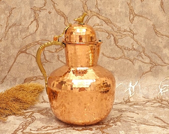 Handmade Copper Water Jug with Lid: 3L Tin-Lined Rustic Pitcher