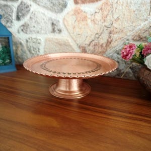 Copper Footed Cake Stand, Pedestal Cake  Stand, Handmade Copper Countertop Tray, Cake Service Plate with Stem