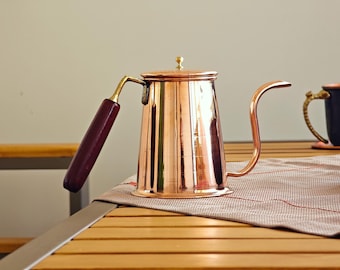 Chaleira de cobre artesanal para fogão, bule de bico de ganso
