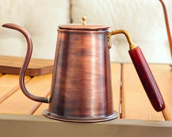 Bule de cobre com bico de ganso, chaleira de cobre artesanal para fogão.