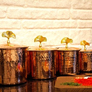 Handmade Copper Canister,Copper Spice Lidded Jar Set of 4, Handmade Storage Jars,House Warming Gift,Copper Kitchen Decoration