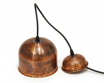 Oxidized Copper Pendant Light, Art Nouveau Style Light Shade