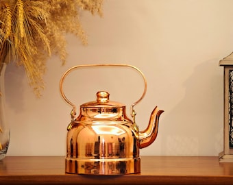 Bule de cobre artesanal, chaleira de cobre com alça de cobre, 1300 ml / 44 fl oz