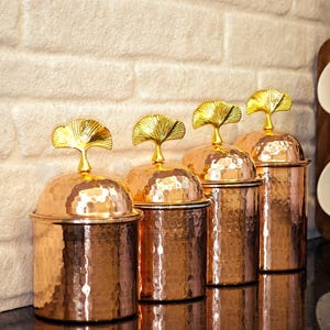 Handmade Copper Spice Jar Set: Tea, Sugar, Coffee Canisters