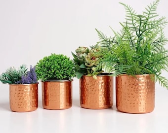 Conjunto de 4 vasos para suculentas em cobre martelado: vasos rústicos para plantas de interior