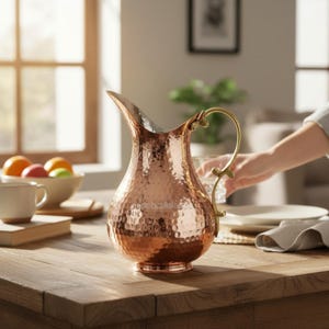 Hammered Copper Water Pitcher,Copper Bedside Carafe And Jug (2 Liters/67.62 oz.)