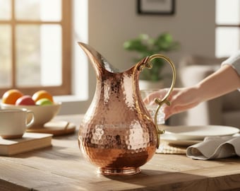 Jarra de água em cobre martelado, garrafa e jarro de cabeceira em cobre (2 litros/67,62 oz.)