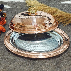 Handmade Copper Serving Plate with Lid: Hammered Copper Tray