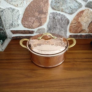 Handmade Hammered Copper Pot with Lid – Pure Copper Cookware, Handcrafted Turkish Pan, Brass Handles, Perfect Gift for Cooking Lovers