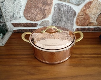 Handmade Hammered Copper Pot with Lid: Turkish Cookware