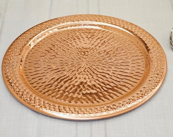 Handgemaakte gehamerd koperen onderbord, rustieke elegante placemat