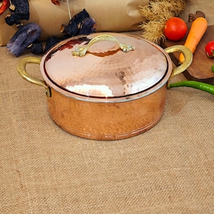 Handmade Turkish Copper Pot: Stovetop Cookware with Brass Handle