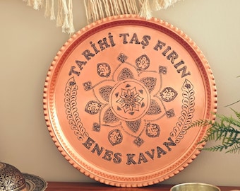 Bandeja de cobre personalizada, bandeja de servir gravada à mão, presente para 7º aniversário.