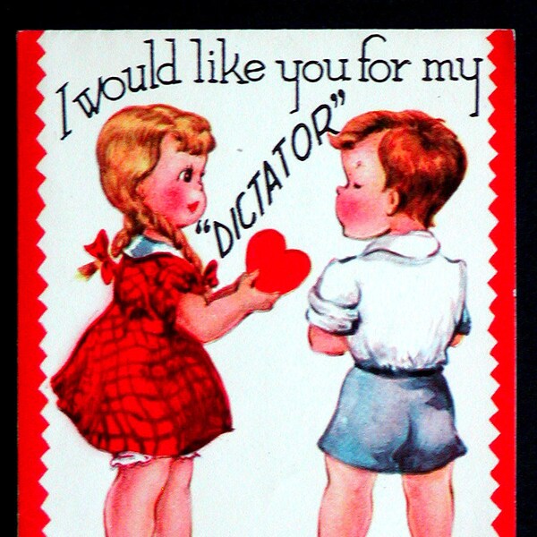 Rare Original 1930's DICTATOR VALENTINE'S Day Card P1701-1 Doubl-Glo Vintage Valentine