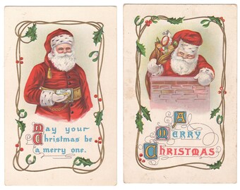 2* Antique SANTA CHRISTMAS Postcards Div Back USA Embossed Gold Accents 314 B C
