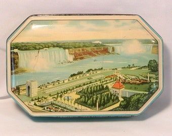 Vintage  GEORGE HORNER CANDY Tin Blue Boy Assortment of Toffee 4 oz Collectible Niagra Falls Graphic England