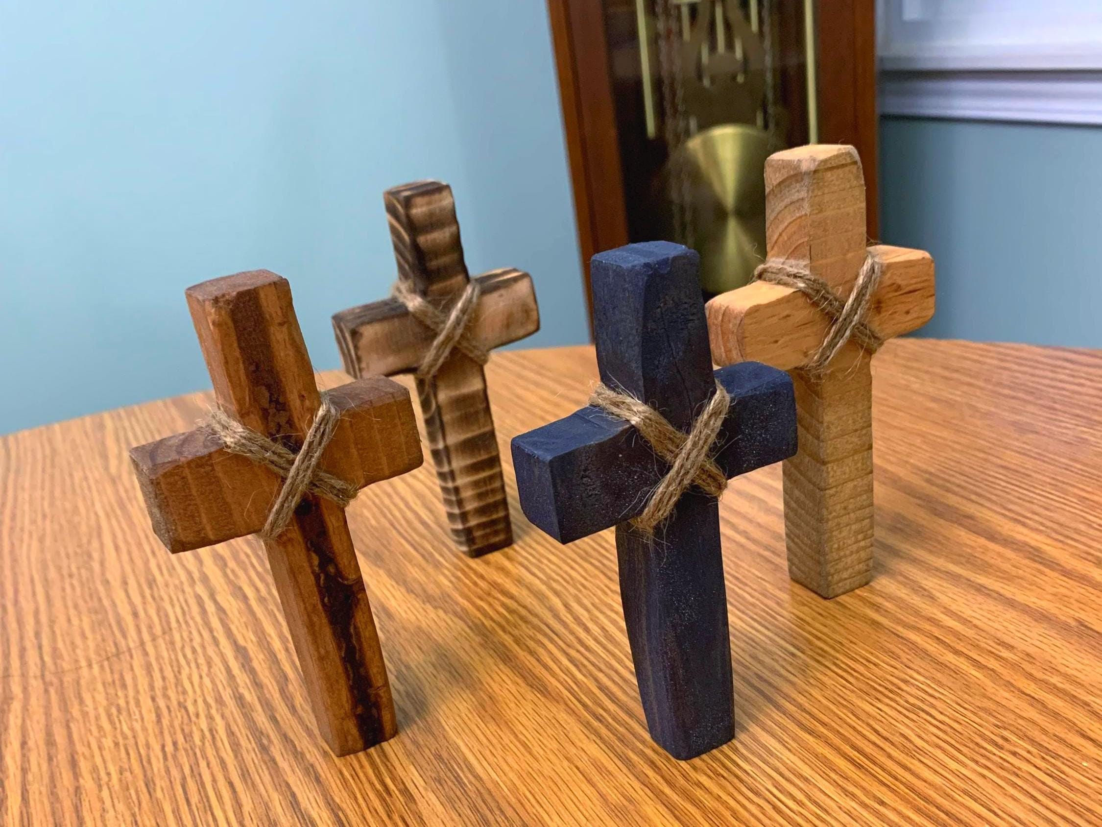 Rustic Wood Cross - Prayer Cross - Handheld Cross - Handmade Wooden Church Cross - Gift Cross for Students, First Communions & Baptisms