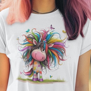 Grillig T-shirt cartoon paard, grappig T-shirt paard, shirt schattig dier, cadeau paardenliefhebber, cartoon graphic T-shirt