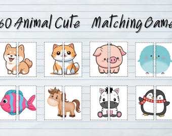 Animal Matching Game for Kids, 60-Piece Printable (Digital Download)