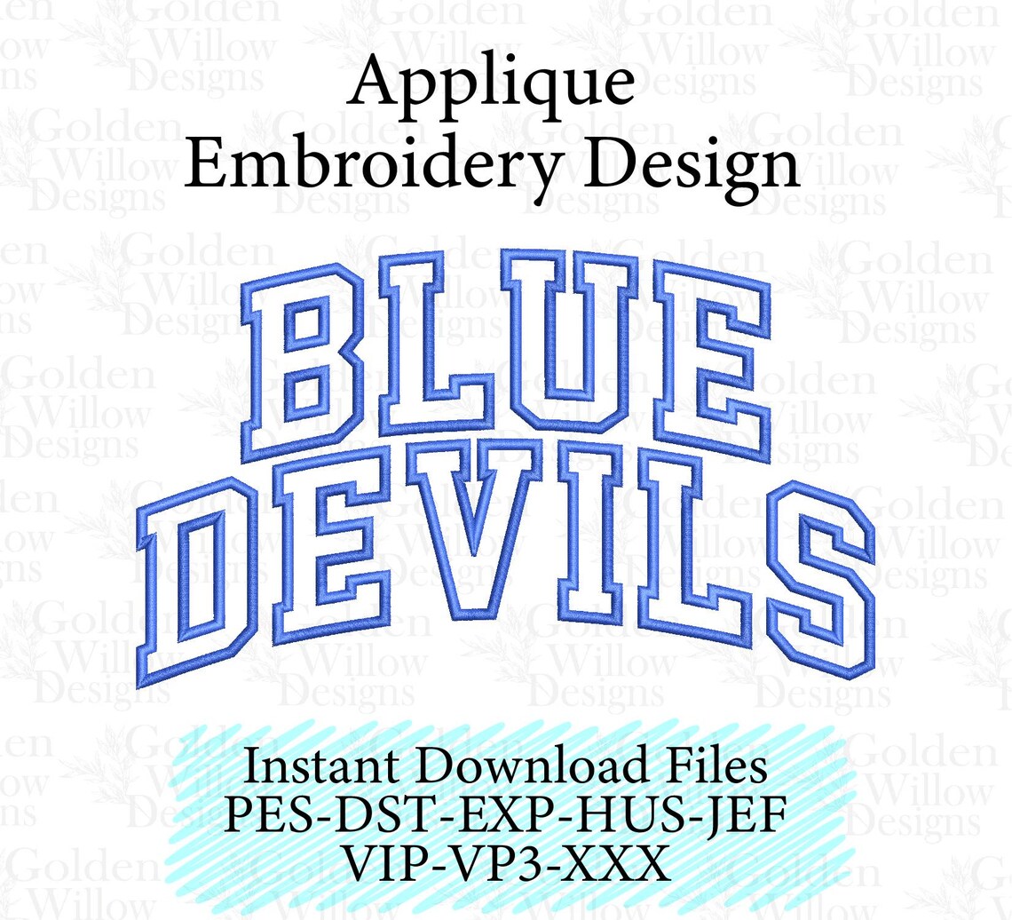 Arched Blue Devils Applique Machine Embroidery Design for Sweatshirts ...