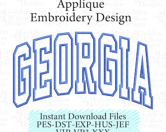 Arched Georgia Applique Machine Embroidery Design for Sweatshirts Tote Bags Instant Download Digital Design US State