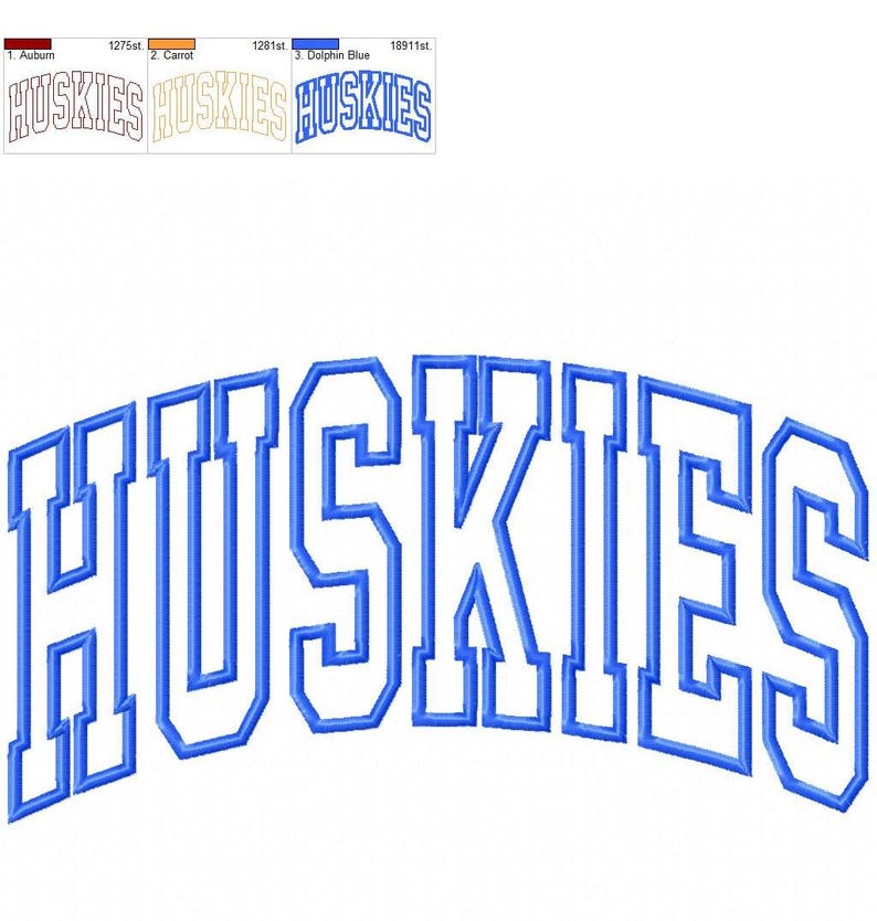 Husky M Lettering Arched Huskies Applique Machine Embroidery Mascot Design for ...