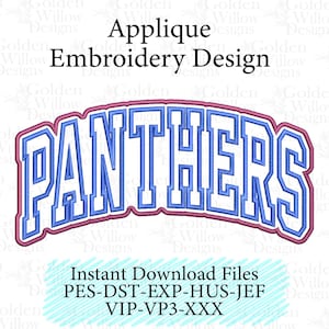 Arched Panthers Double Layer Applique Machine Embroidery Mascot Design for Sweatshirts Tote Bags Instant Download Digital Design