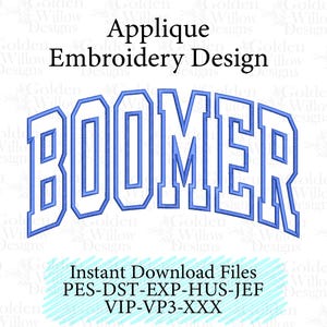 Maskinbroderidesign med välvd Boomer-applikation för tröjor, tygväskor, direktnedladdning, digital design