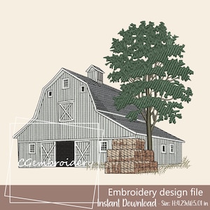 Farm Barn Embroidery File, Rustic Old Farm Barn Embroidery File, Farmhouse Machine Embroidery Pattern, Family Farm Ranch Embroidery Design