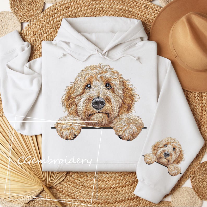 Goldendoodle Embroidery Design, Cute Golden Doodle Dog Embroidery File Labradoodle Cockapoo Golden Doodle Pet Dog Lover Machine Embroidery
