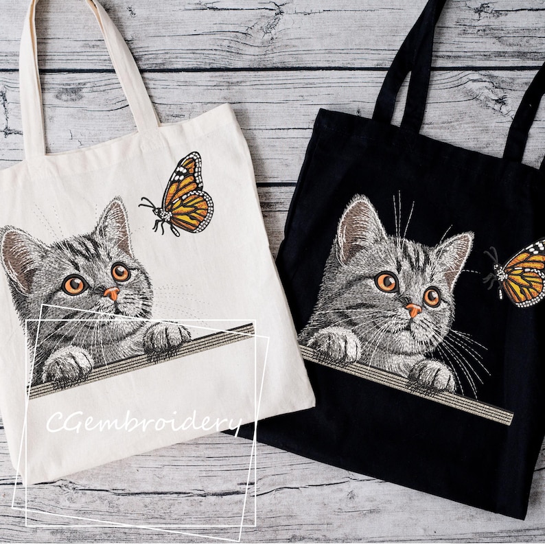 Cat Embroidery Design, Cat and Butterfly Embroidery, Cat Peeking Cat Lover Gift, Funny Cat Mom Machine Embroidery Pattern, Cute Cat Kitten