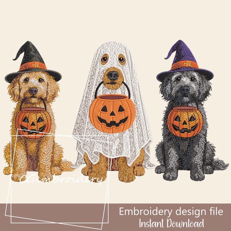 Goldendoodle Halloween Dog Row Embroidery Design, Spooky Costume Doodle ...