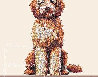 Mini Goldendoodle Embroidery Design, Cute Golden Doodle Dog Embroidery File Labradoodle Cockapoo Golden Doodle Dog Lover Machine Embroidery