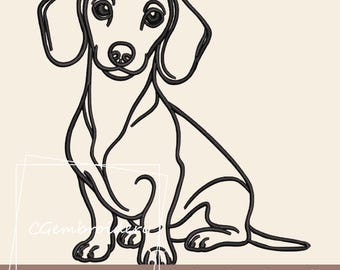 Dachshund Dog Embroidery Design, Dachshund Line Art Doodle Dog Embroidery File, Dachshund Pet Dog Lover Machine Embroidery, Wiener, Doxie