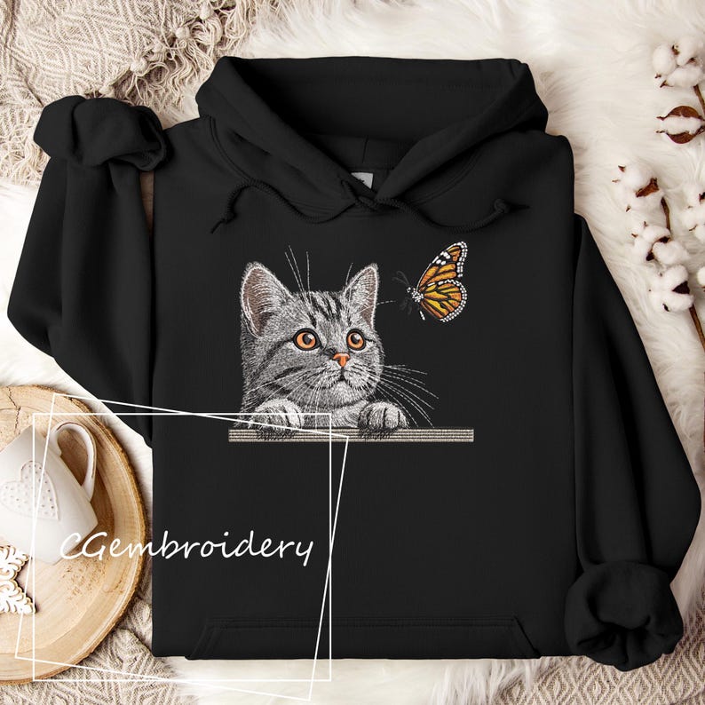 Cat Embroidery Design, Cat and Butterfly Embroidery, Cat Peeking Cat Lover Gift, Funny Cat Mom Machine Embroidery Pattern, Cute Cat Kitten