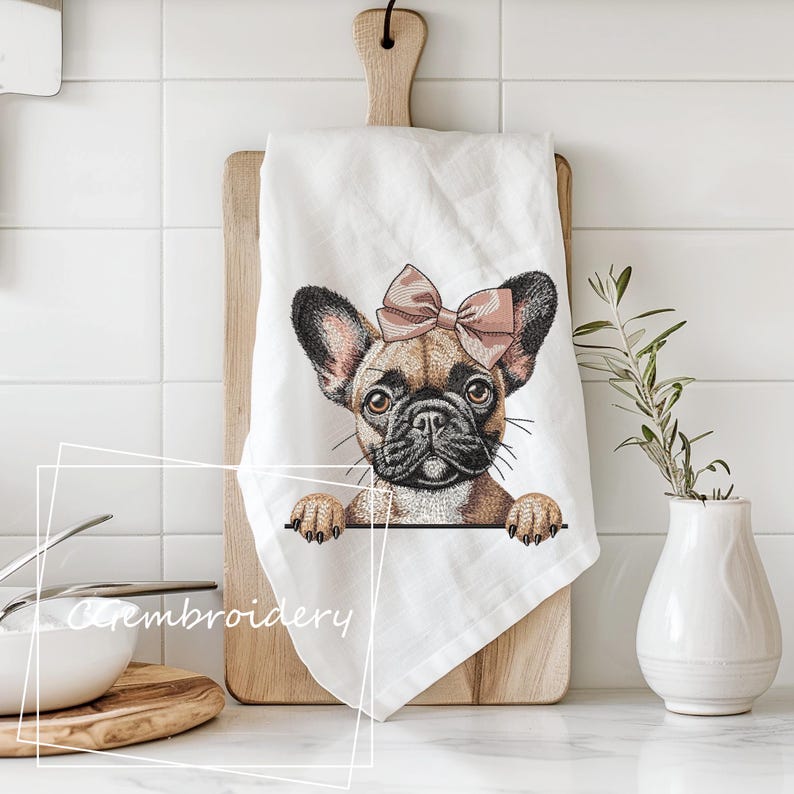 French Bulldog Embroidery Design, Peaking Frenchie Girl Dog Embroidery File Bulldog Dog Lover Machine Embroidery, Frenchie Mom Embroidery