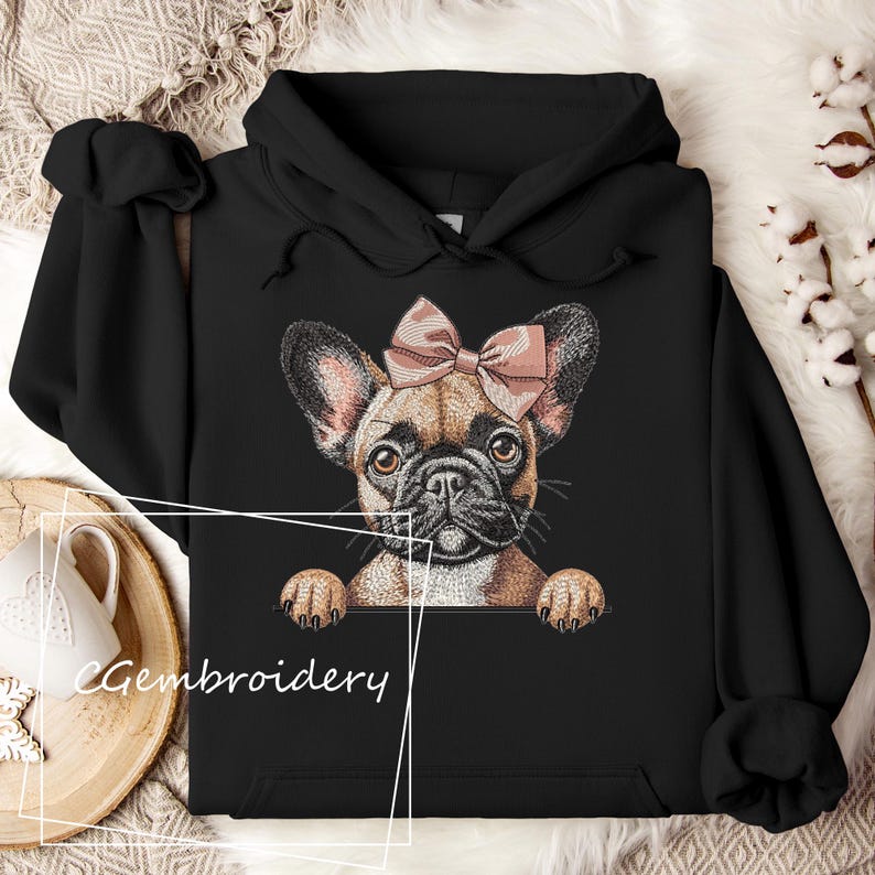 French Bulldog Embroidery Design, Peaking Frenchie Girl Dog Embroidery File Bulldog Dog Lover Machine Embroidery, Frenchie Mom Embroidery