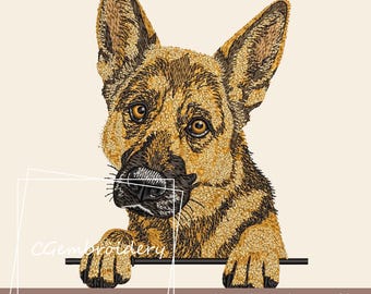 German Shepherd Embroidery Design, Cute German Shepherd Peeking Dog Embroidery File Shepherd Dog Lover Machine Embroidery, Pet Embroidery