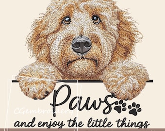 Goldendoodle Embroidery Design, Paws and Enjoy the Little Things Embroidery File, Labradoodle Dog Lover Golden Doodle Machine Embroidery