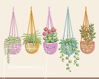 Succulents Embroidery File, Trendy Hanging Plants Embroidery, Cacti Succulents Plants Lady Machine Embroidery Pattern Garden Gardening Plant