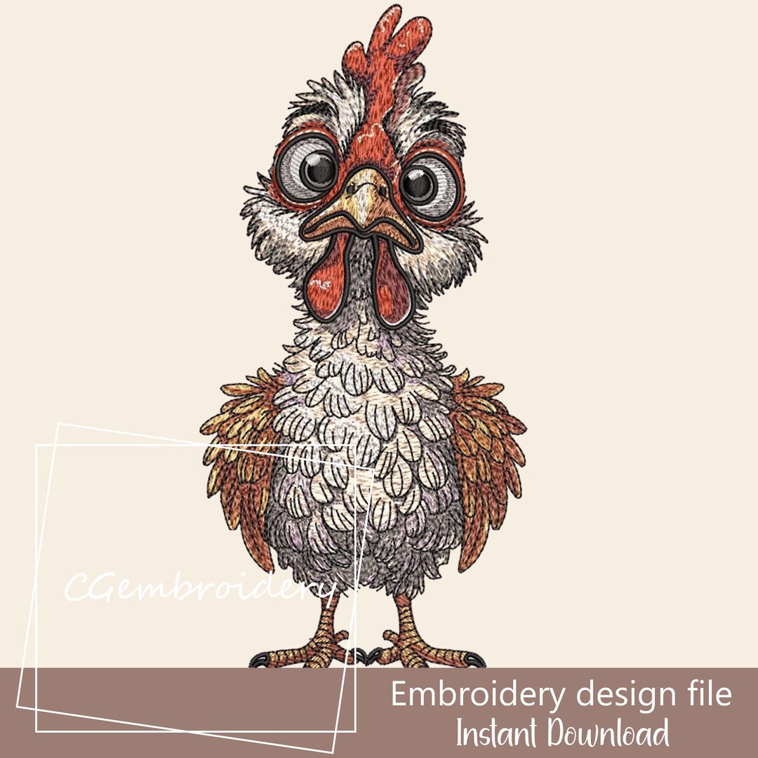 Funny Crazy Chicken Embroidery Design, Chicken Embroidery Design, Farm ...