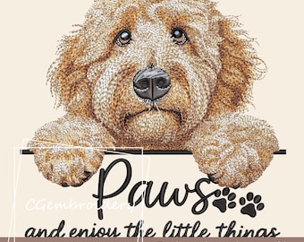 Goldendoodle Embroidery Design, Paws and Enjoy the Little Things Embroidery File, Labradoodle Dog Lover Golden Doodle Machine Embroidery