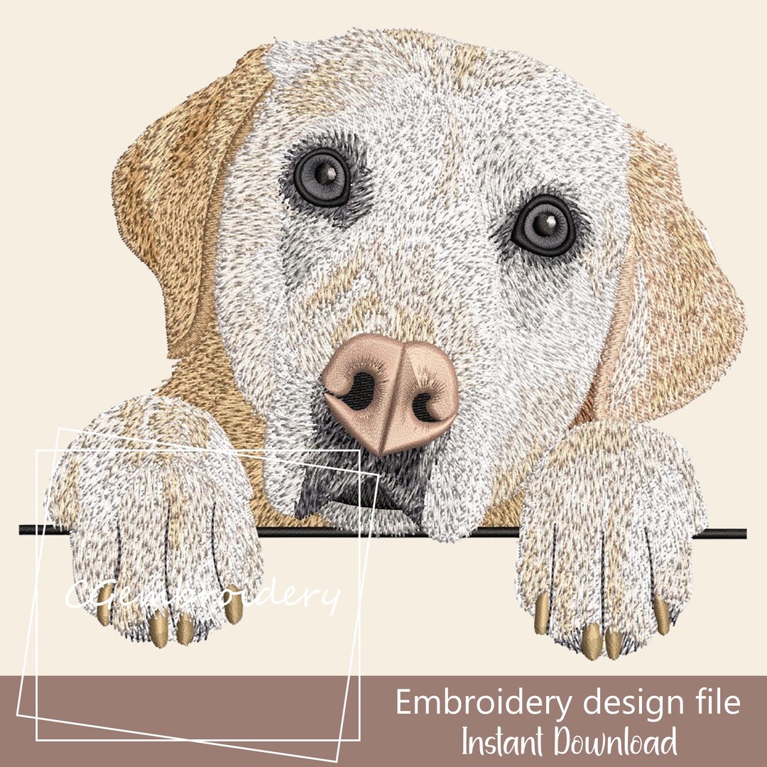 Embroidered Lab Pattern Yellow Cream Labrador Embroidery Design, Labrador Retriever Embroidery ...
