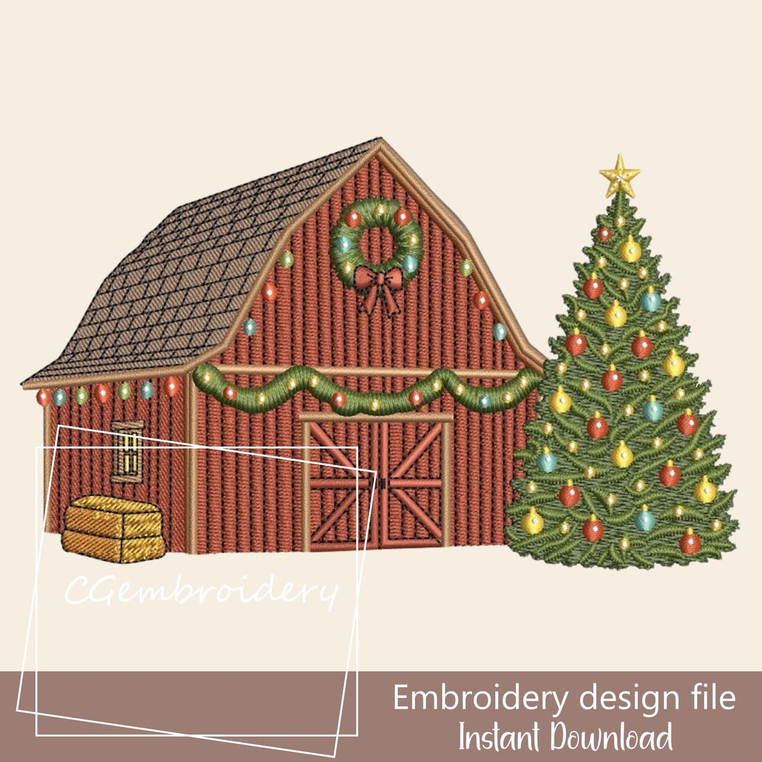 Christmas Farm Barn Embroidery File, Rustic Old Farm Barn Embroidery ...