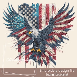 Design de bordado de águia patriótica para bordado à máquina com bandeira americana, presente de águia do Dia da Independência dos EUA, bordado patriótico