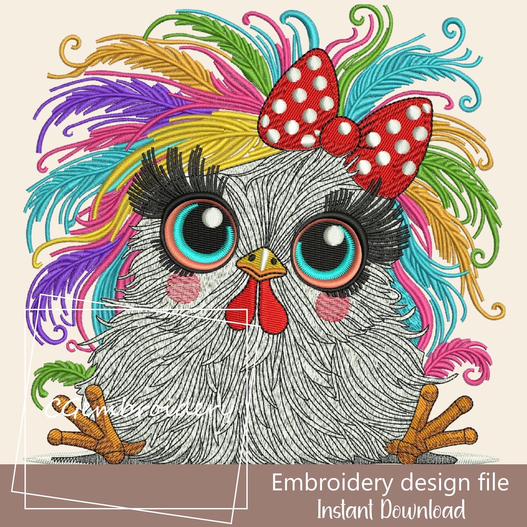 Funny Crazy Chicken Embroidery Design Farm Animal Embroidery File Cute ...