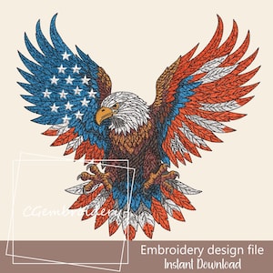 Design de bordado de águia patriótica para bordado à máquina com bandeira americana, presente de águia do Dia da Independência dos EUA, bordado patriótico