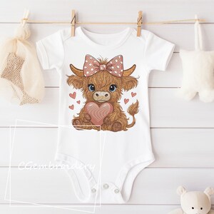 Cute Highland Cow Embroidery File Cow Holding Heart Pink Coquette Bow Embroidery Pattern Scottish Highland Longhaired Cow Machine Embroidery