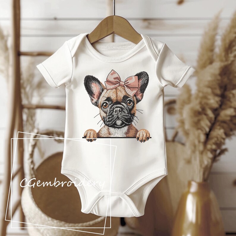 French Bulldog Embroidery Design, Peaking Frenchie Girl Dog Embroidery File Bulldog Dog Lover Machine Embroidery, Frenchie Mom Embroidery