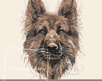 Dog Portrait Embroidery Design, Neon German Shepherd Dog Embroidery File, Dog Face German Shepherd Dog Lover Machine Embroidery, GSD Gift